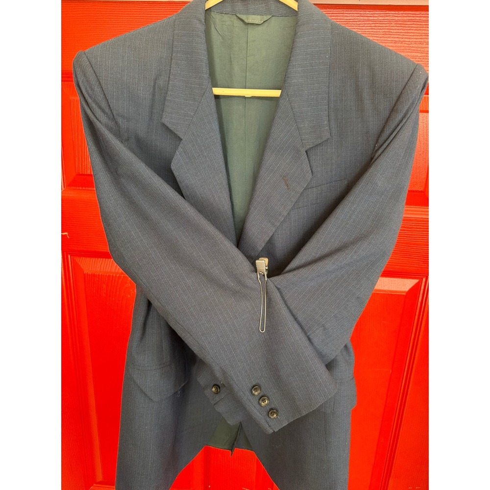 Vintage Mens Blue Textured Blazer Two Button Suit Jacket Wide Lapel Single Vent